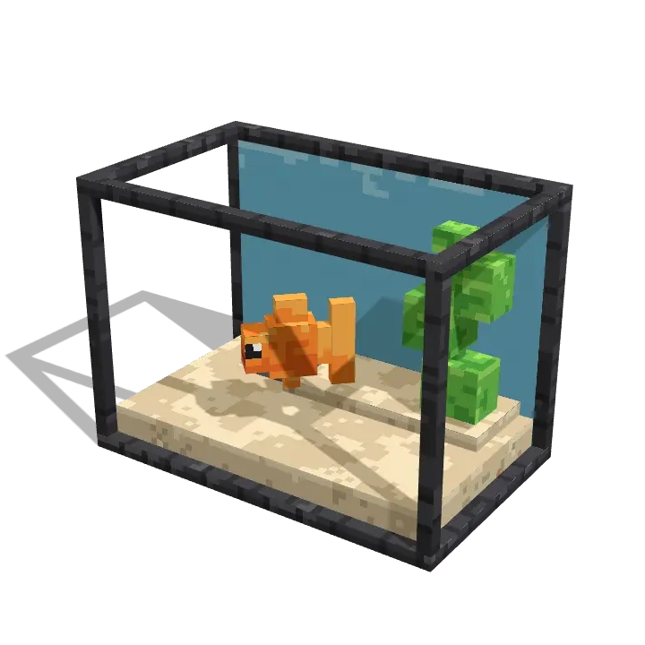 Voxel model: a small aquarium with a friendly goldfish swimming laps