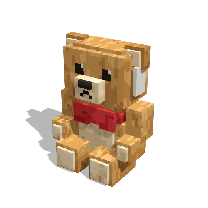 Voxel model: a plush teddy bear with a red bow that squeaks